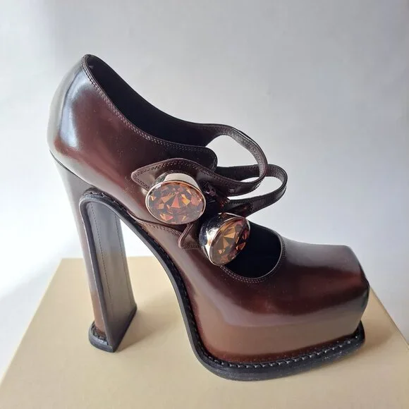 Louis Vuitton Runway Brown Leather Mary Jane Platform Pumps Size 37 / US 7 - Picture 6 of 16